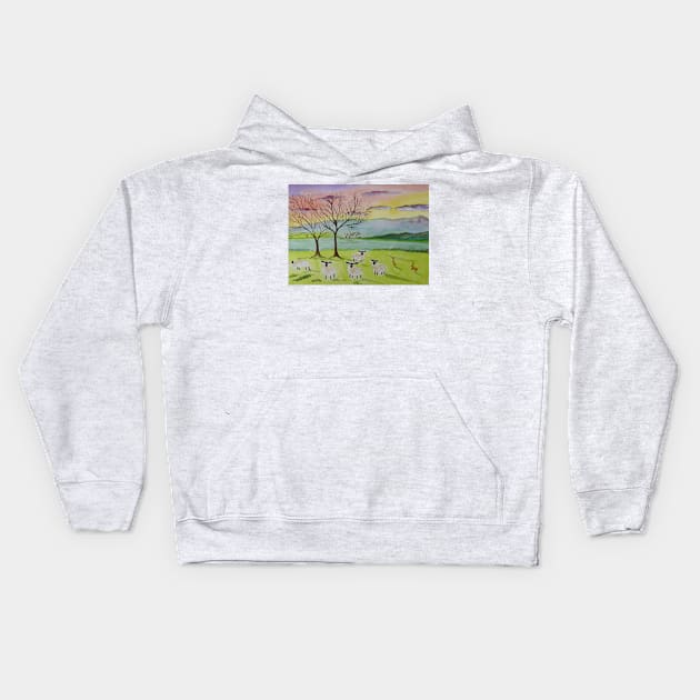 Quirky Sheep at Sunset Kids Hoodie by Casimirasquirkyart